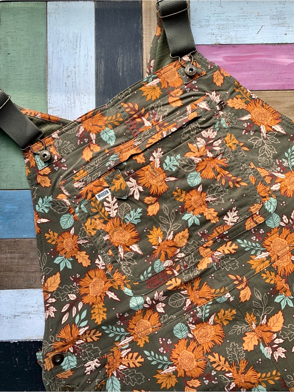 NWT XXL x31L Duluth Heirloom Gardening Lined Bib Overalls Loden Autumn Leaves